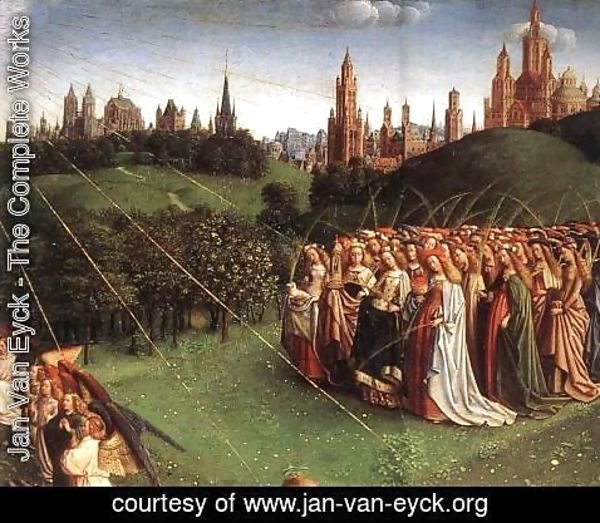Jan Van Eyck - The Ghent Altarpiece, Adoration of the Lamb [detail top right 1]