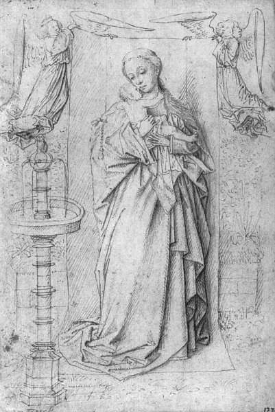Copy drawing of Madonna by the Fountain by Jan Van Eyck
