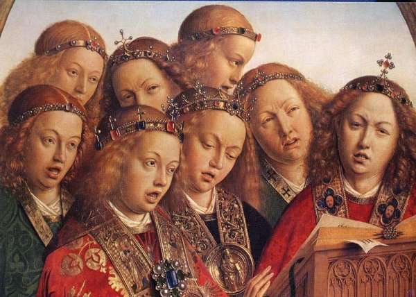 The Ghent Altarpiece- Singing Angels (detail 1) 1427-29 by Jan Van Eyck