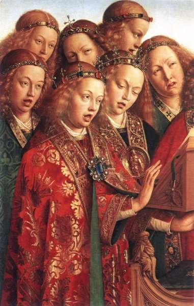 The Ghent Altarpiece- Singing Angels (detail 2) 1427-29 by Jan Van Eyck