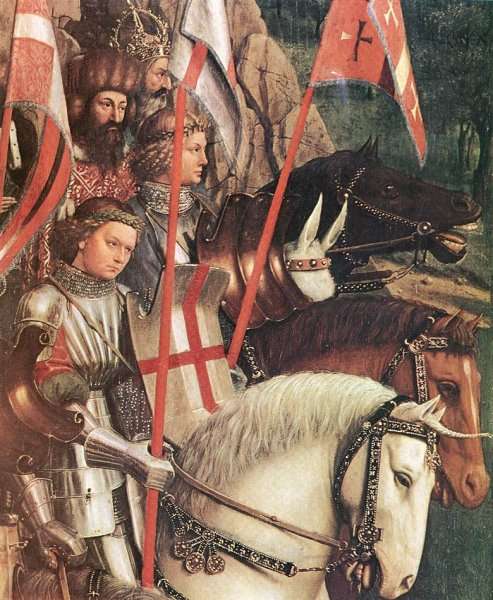 The Ghent Altarpiece- The Soldiers of Christ (detail) 1427-30 by Jan Van Eyck