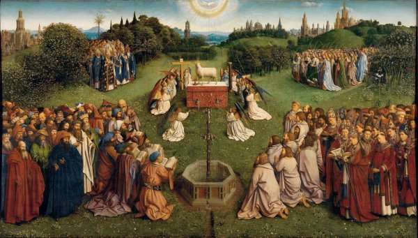 The Ghent Altarpiece- Adoration of the Lamb 1425-29 by Jan Van Eyck