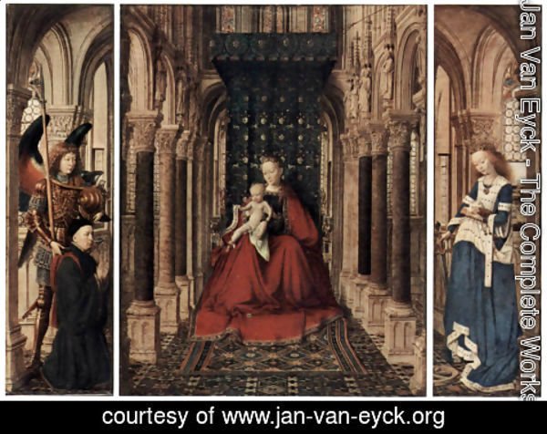 Jan Van Eyck - Marienplatz altar, Dresdner triptych, rear of the wing, scene, Maria proclamation