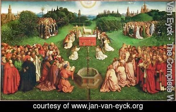 Jan Van Eyck - The Ghent Altarpiece- Adoration of the Lamb (detail 1) 1425-29